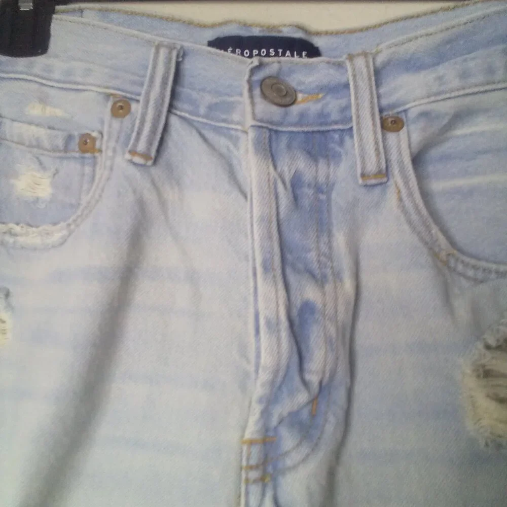 Aeropostale Shorts 6 Women High Rise Cut-Off Button Fly Distressed Raw Hem Blue